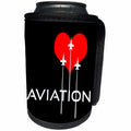 3dRose Alexis Design - Aviation - Red heart, three fighter planes, contrails. Text Aviation on black - Can Cooler Bottle Wrap (cc_271999)