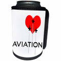 3dRose Alexis Design - Aviation - Red heart, three fighter planes, contrails. Text Aviation on white - Can Cooler Bottle Wrap (cc_272000)