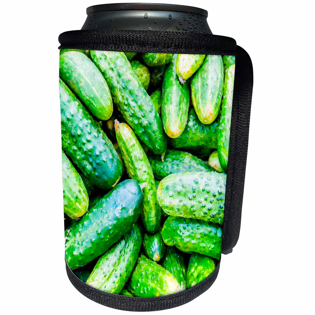 3dRose Alexis Photo-Art - Food - Pile of fresh green cucumbers - Can Cooler Bottle Wrap (cc_272087)