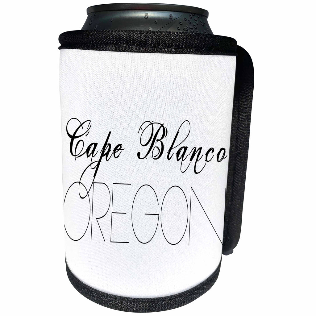 3dRose Alexis Design - American Beaches - American Beaches - Cape Blanco State Park, Oregon, white on black - Can Cooler Bottle Wrap (cc_272098)