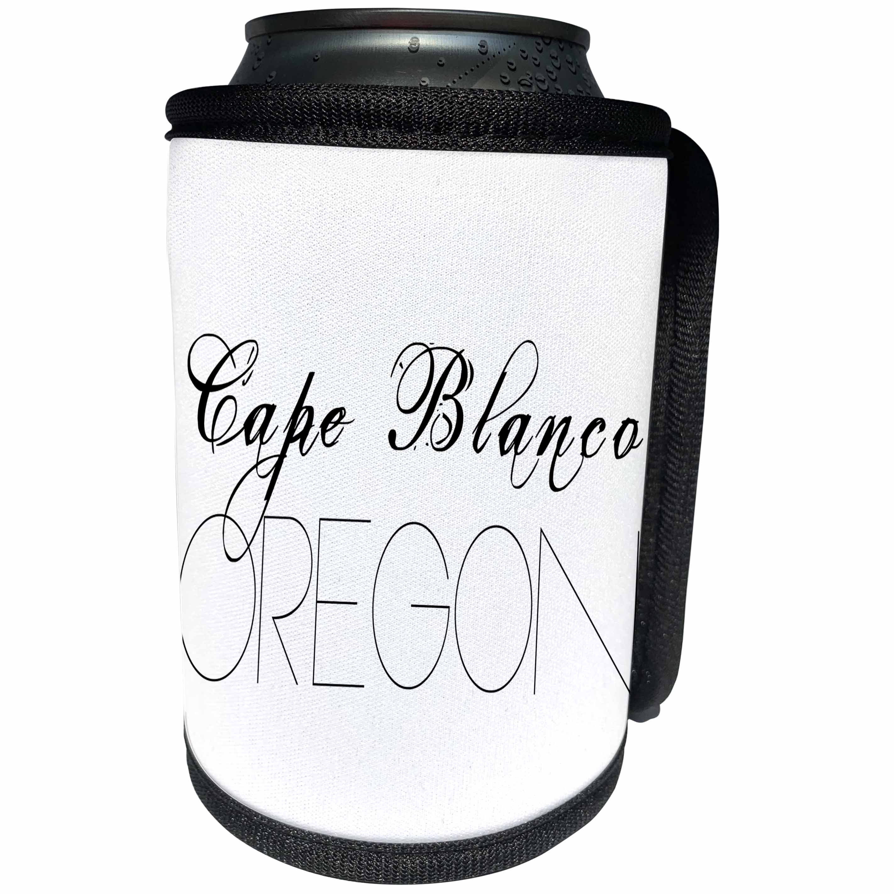 3dRose Alexis Design - American Beaches - American Beaches - Cape Blanco State Park, Oregon, white on black - Can Cooler Bottle Wrap (cc_272098)