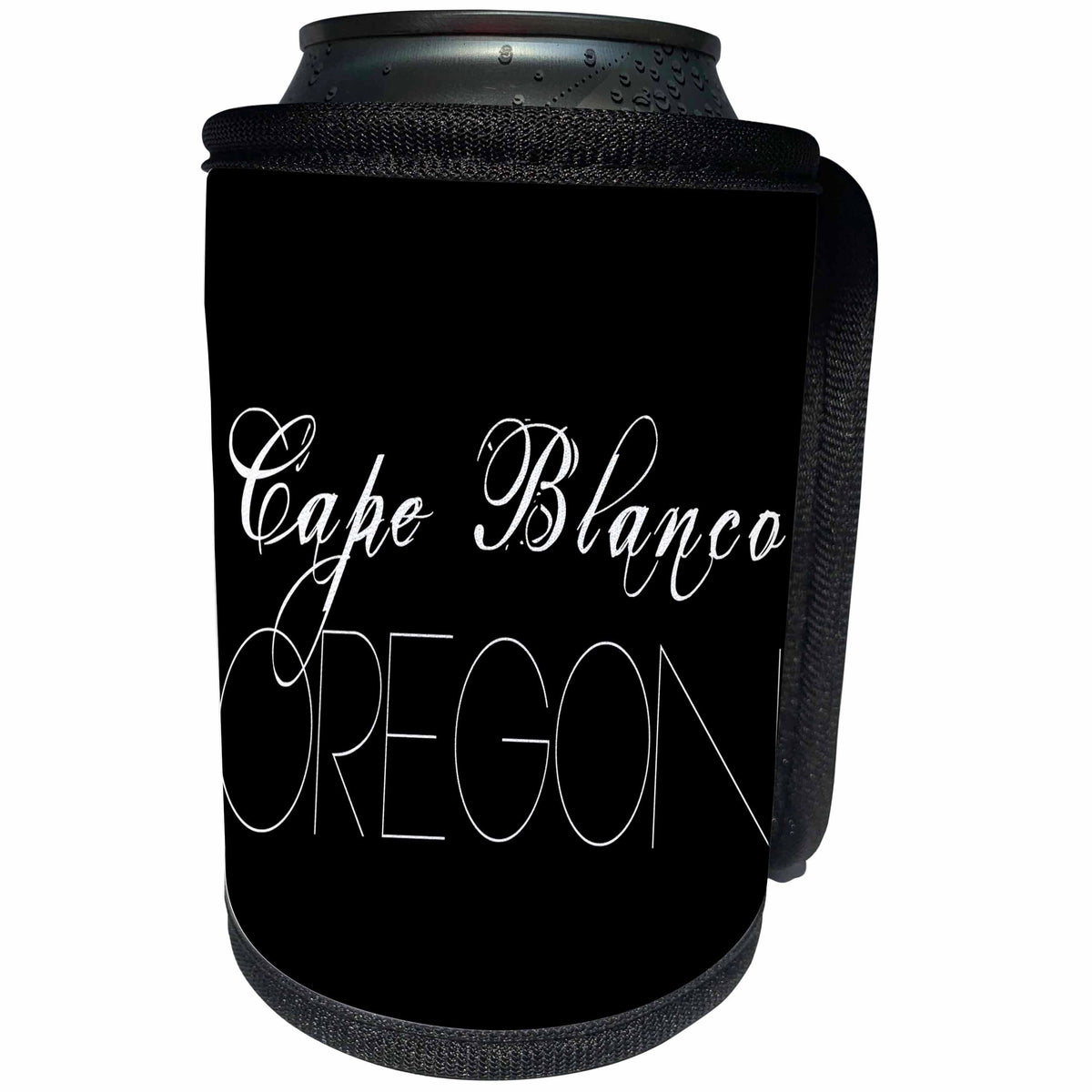 3dRose Alexis Design - American Beaches - American Beaches - Cape Blanco State Park, Oregon, white on black - Can Cooler Bottle Wrap (cc_272101)