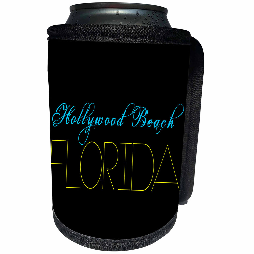 3dRose Alexis Design - American Beaches - American Beaches - Hollywood Beach, Florida, blue, yellow color - Can Cooler Bottle Wrap (cc_272104)