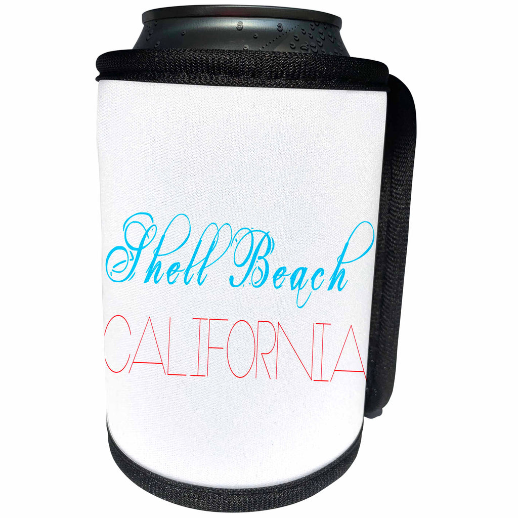 3dRose Alexis Design - American Beaches - American Beaches - Shell Beach, California, blue, red colors - Can Cooler Bottle Wrap (cc_272107)