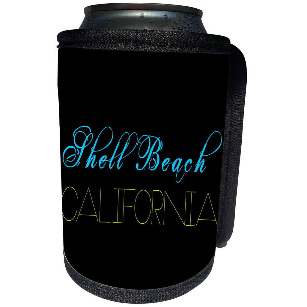 3dRose Alexis Design - American Beaches - American Beaches - Shell Beach, California, blue, yellow color - Can Cooler Bottle Wrap (cc_272108)