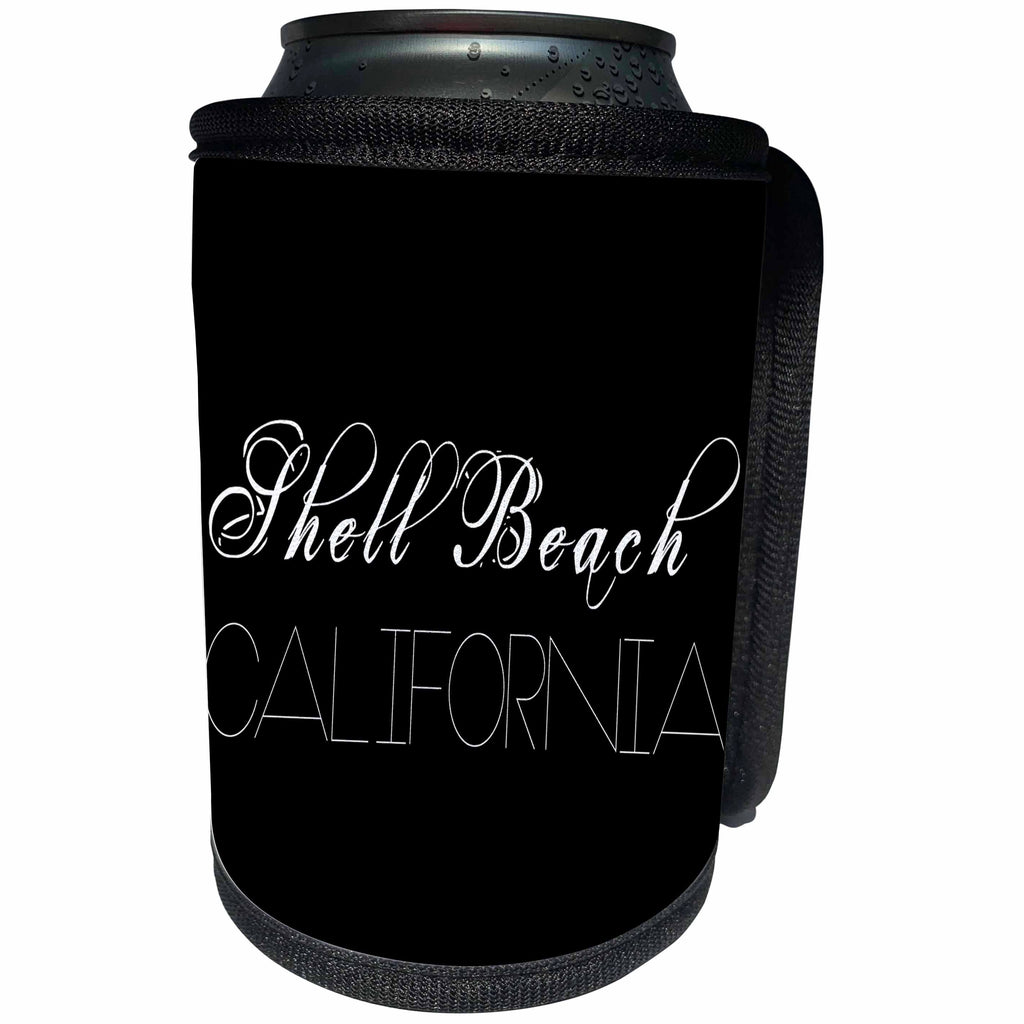 3dRose Alexis Design - American Beaches - American Beaches - Shell Beach, California, white on black - Can Cooler Bottle Wrap (cc_272109)