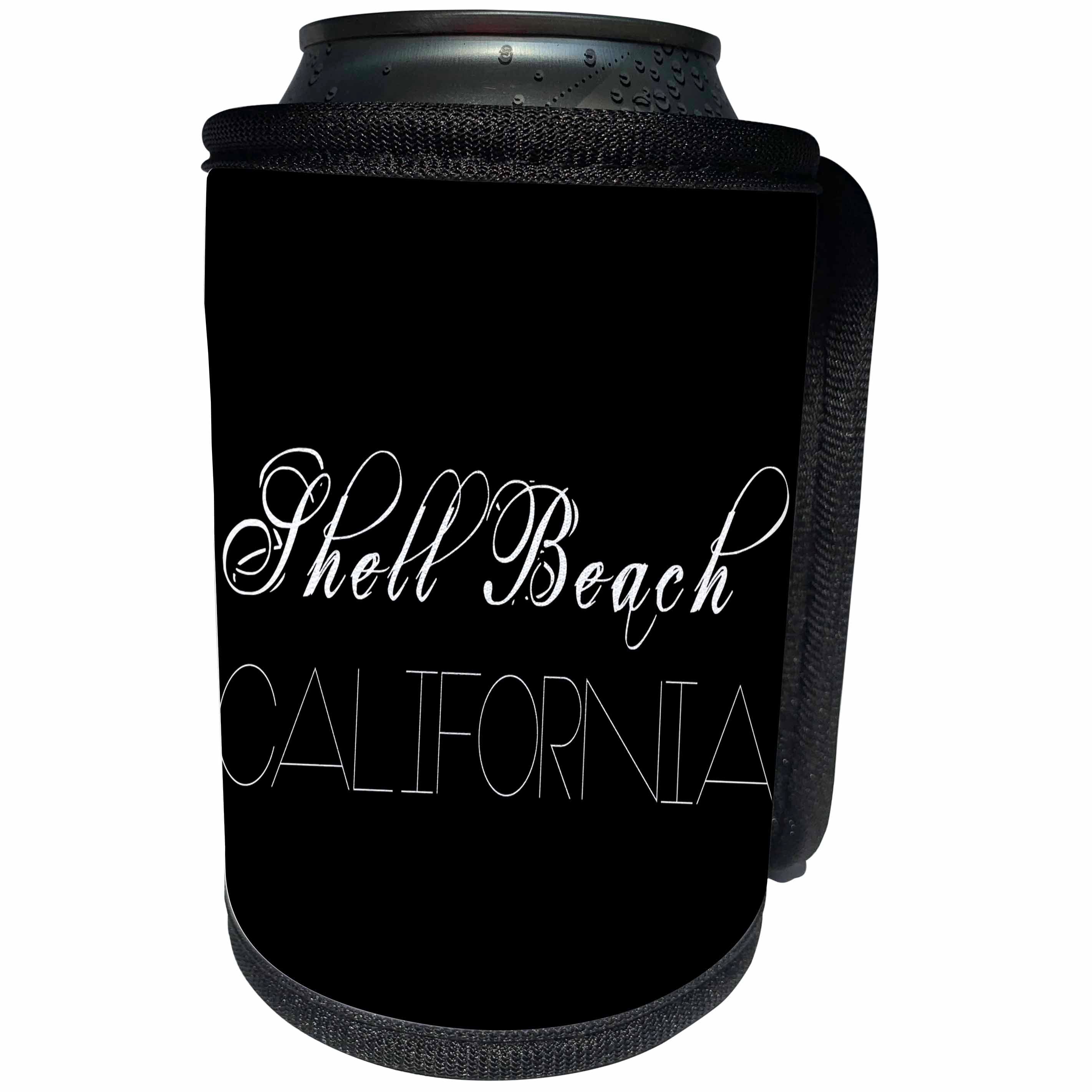 3dRose Alexis Design - American Beaches - American Beaches - Shell Beach, California, white on black - Can Cooler Bottle Wrap (cc_272109)