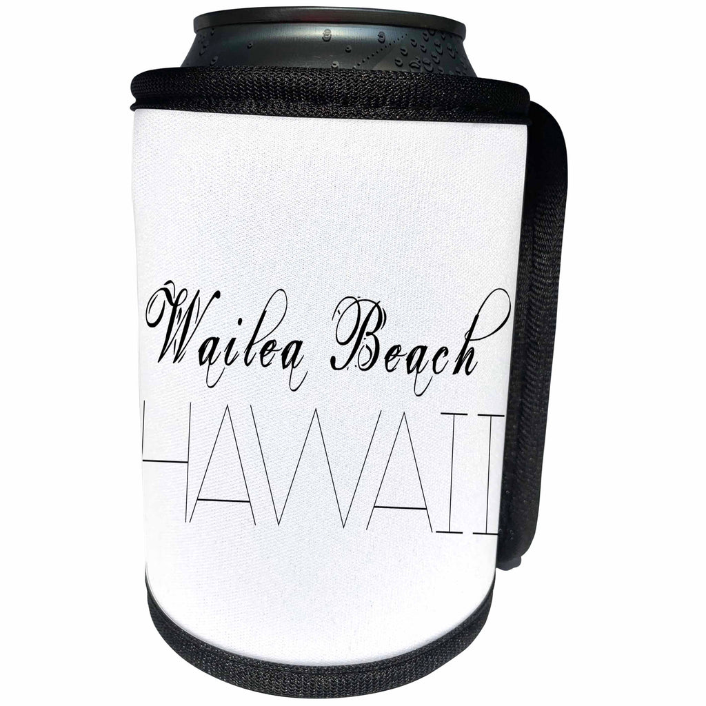 3dRose Alexis Design - American Beaches - American Beaches - Wailea Beach, Hawaii, white on black - Can Cooler Bottle Wrap (cc_272110)