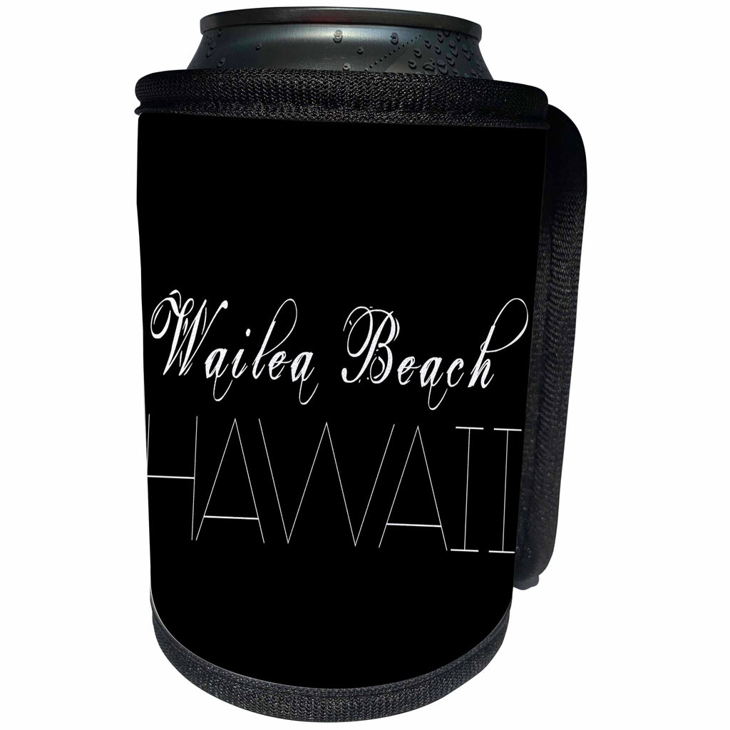 3dRose Alexis Design - American Beaches - American Beaches - Wailea Beach, Hawaii, white on black - Can Cooler Bottle Wrap (cc_272113)