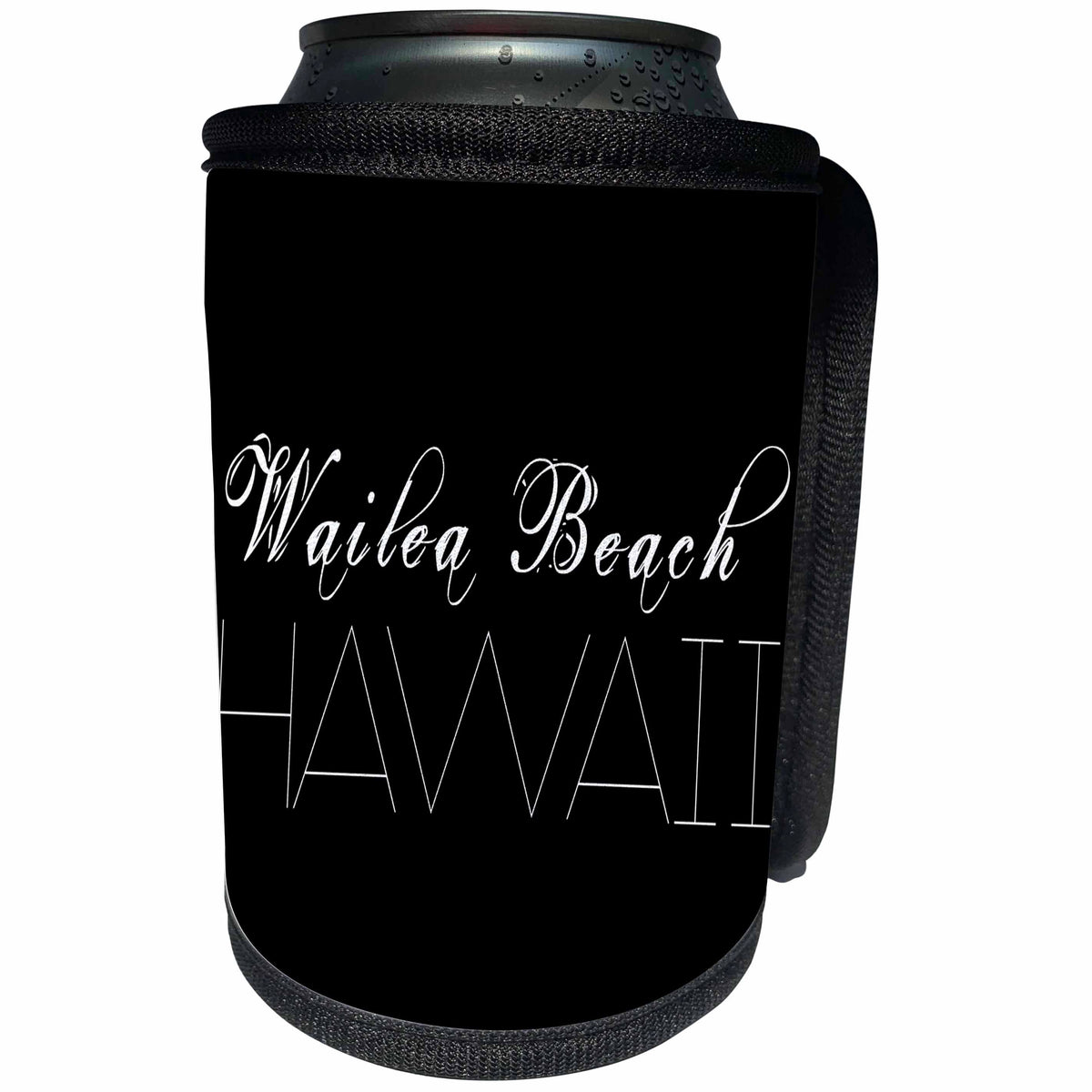 3dRose Alexis Design - American Beaches - American Beaches - Wailea Beach, Hawaii, white on black - Can Cooler Bottle Wrap (cc_272113)