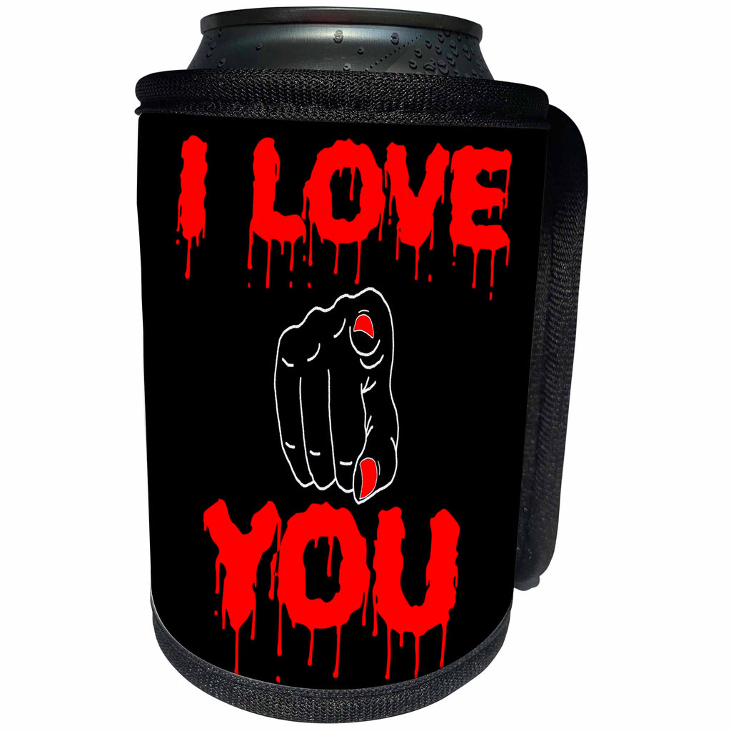 3dRose Alexis Design - Love - I Love You red text, female finger pointed at you on black - Can Cooler Bottle Wrap (cc_272114)