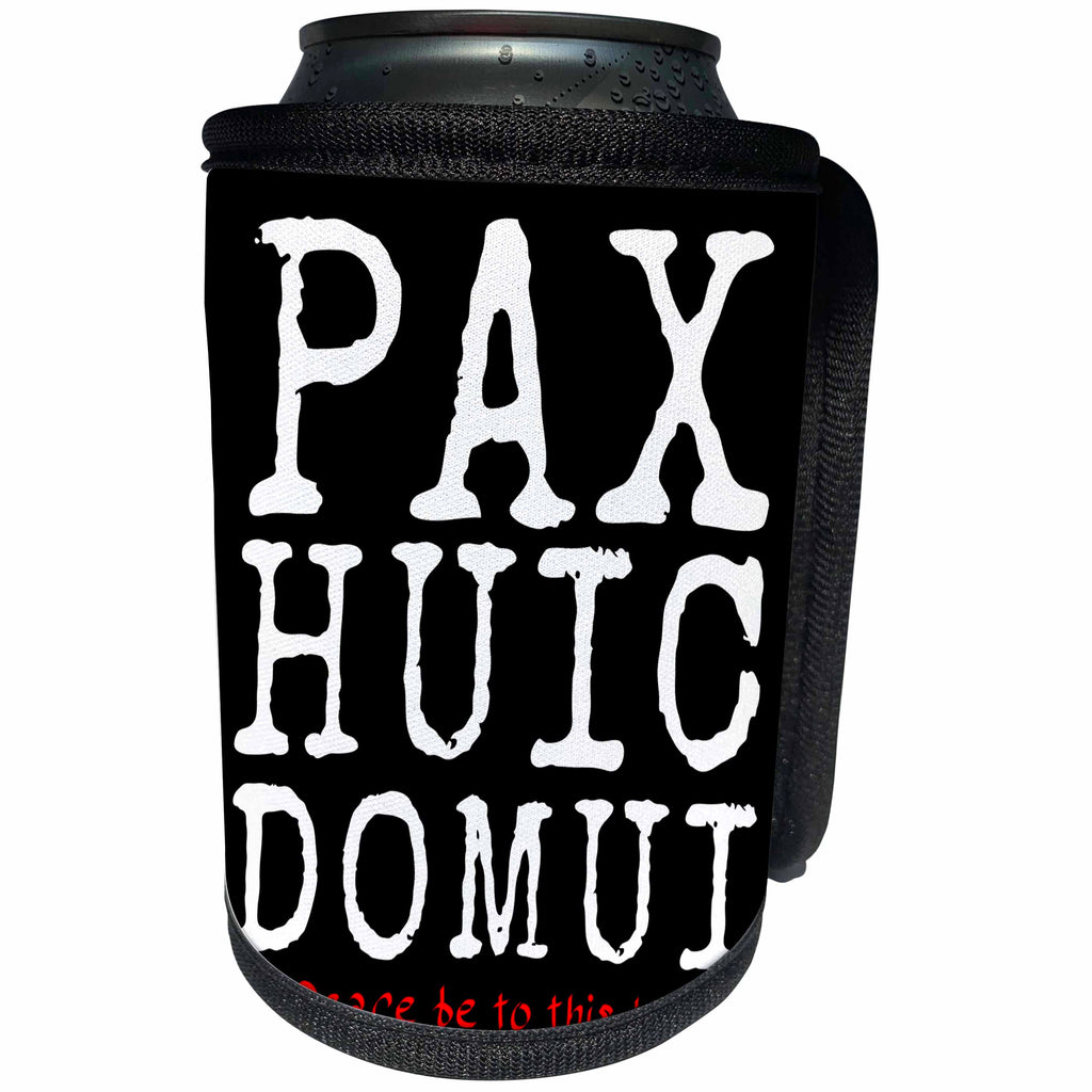 3dRose Alexis Design - Positive - Pax Huic Domui - Peace Be To This House in Latin on black - Can Cooler Bottle Wrap (cc_272117)