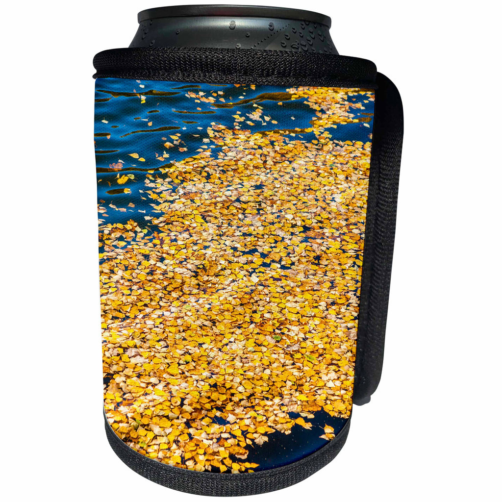3dRose Alexis Photography - Seasons Autumn - Dark blue water covered with a golden carpet of birch tree leaves - Can Cooler Bottle Wrap (cc_272160)