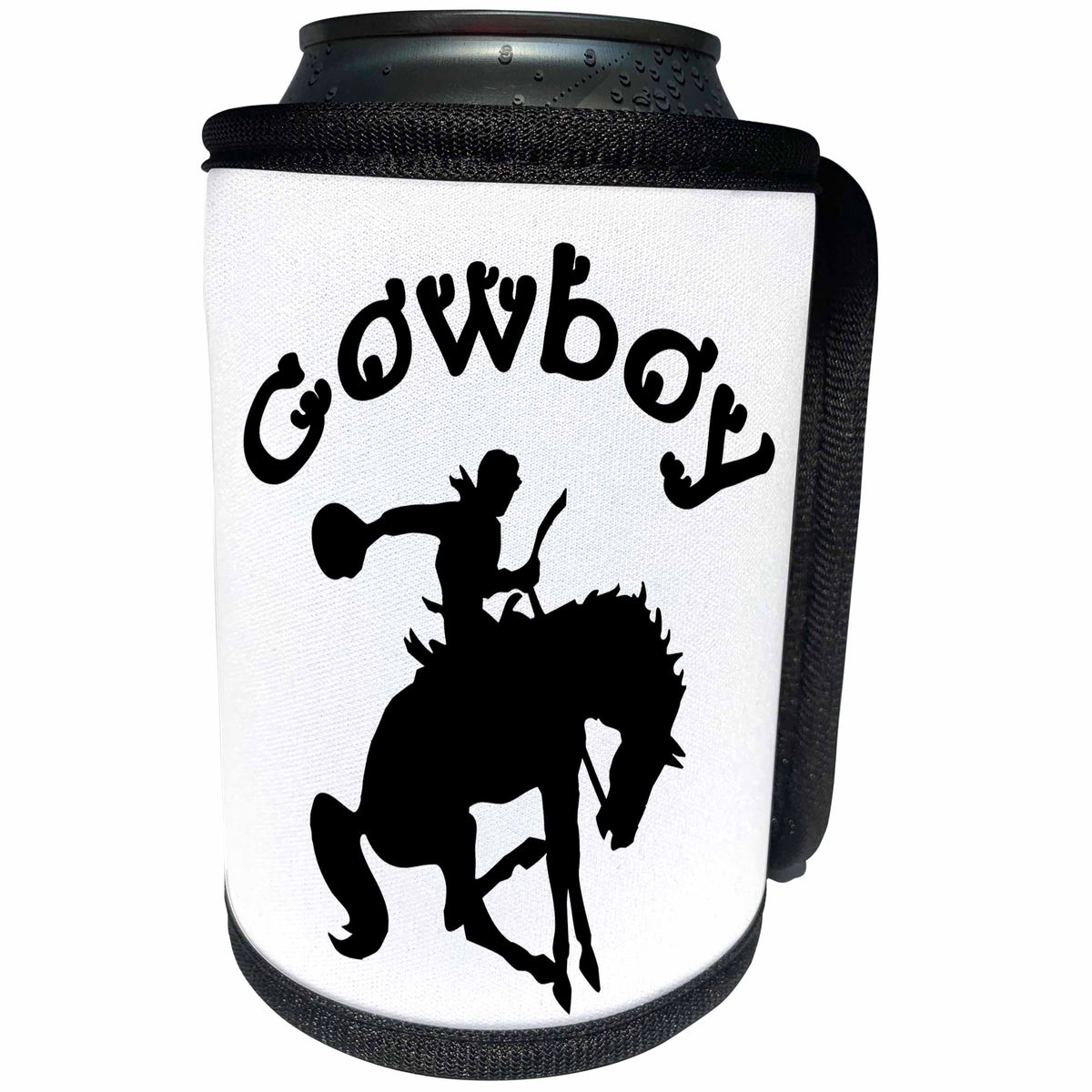 3dRose Alexis Design - Positive - Cowboy positive silhouette design. Black on white background - Can Cooler Bottle Wrap (cc_272248)