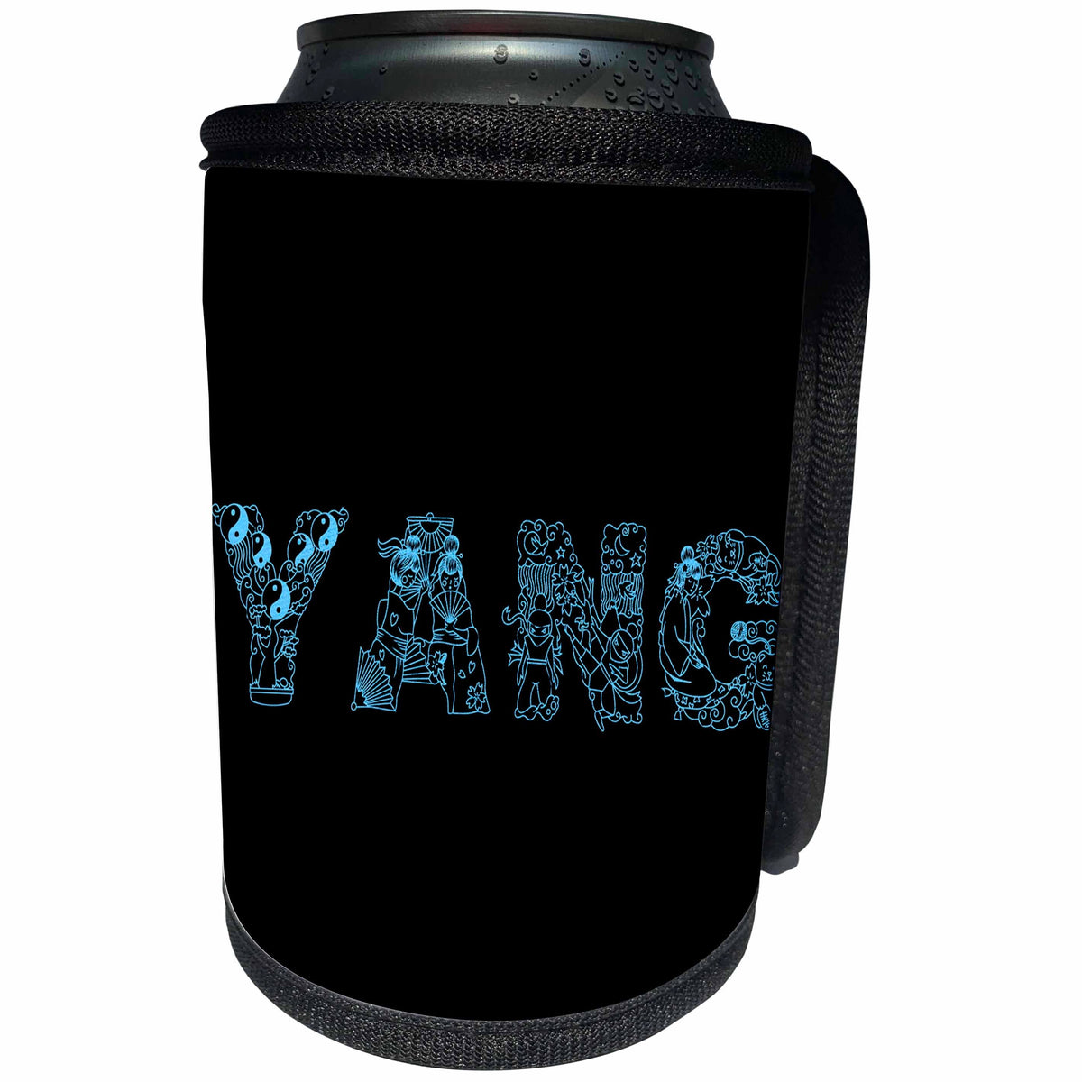 3dRose Alexis Design - Conceptual - Yang male symbol. Decorative font. Blue on black background - Can Cooler Bottle Wrap (cc_272253)