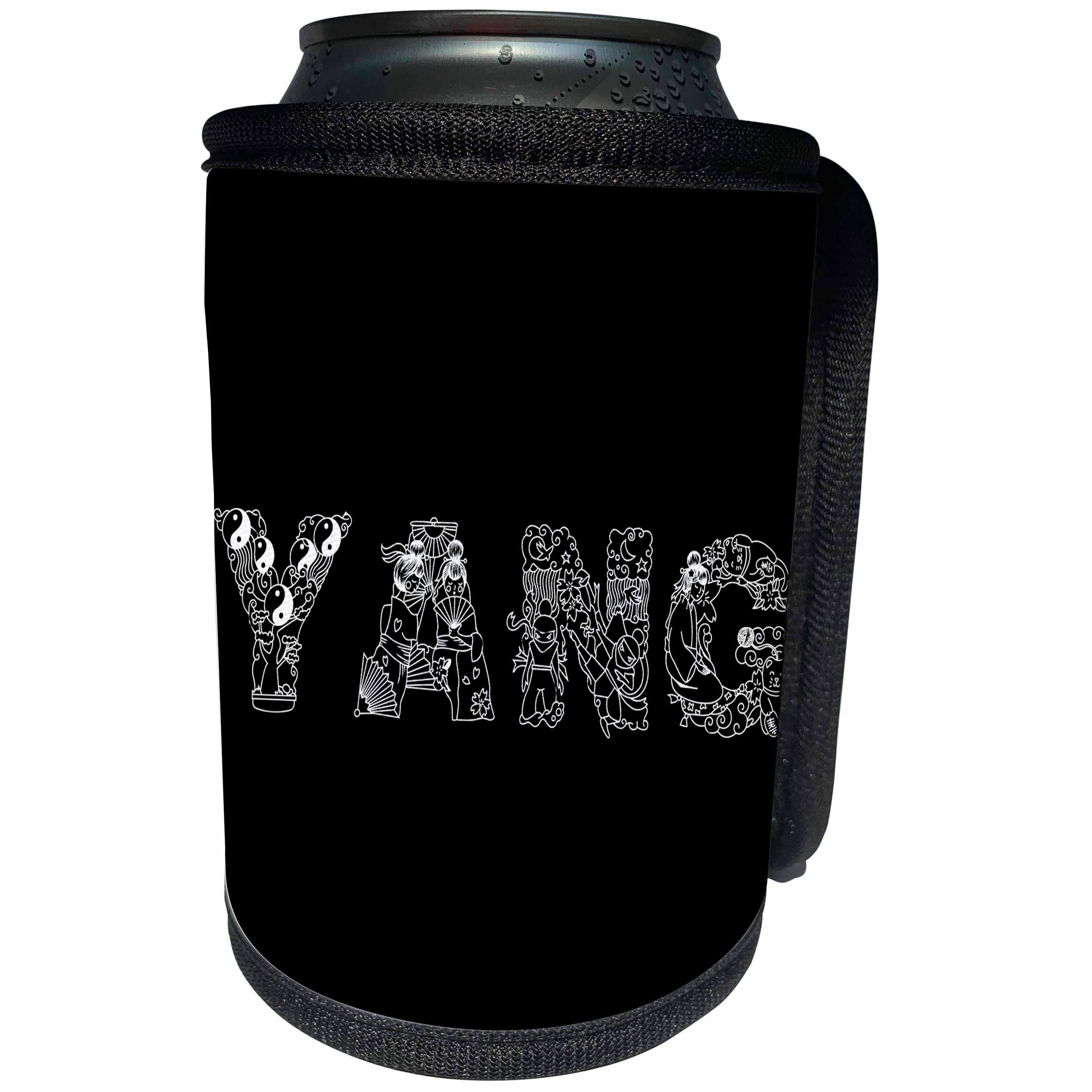 3dRose Alexis Design - Conceptual - Yang male symbol. Decorative font. White on black background - Can Cooler Bottle Wrap (cc_272255)