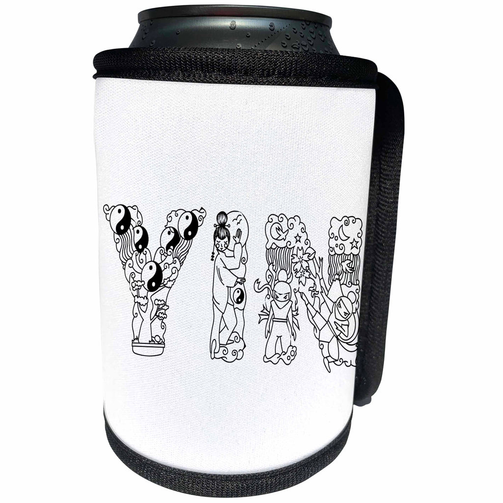 3dRose Alexis Design - Conceptual - Yin female symbol. Decorative font. Black on white background - Can Cooler Bottle Wrap (cc_272256)