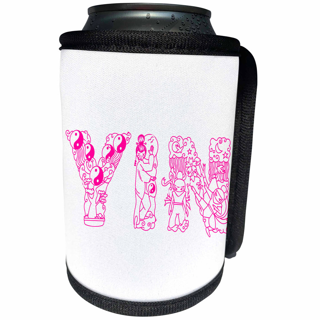 3dRose Alexis Design - Conceptual - Yin female symbol. Decorative font. Pink on white background - Can Cooler Bottle Wrap (cc_272258)