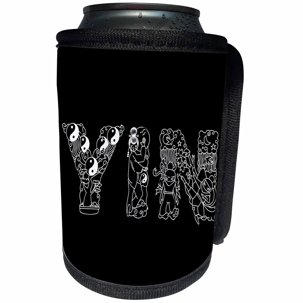3dRose Alexis Design - Conceptual - Yin female symbol. Decorative font. White on black background - Can Cooler Bottle Wrap (cc_272259)