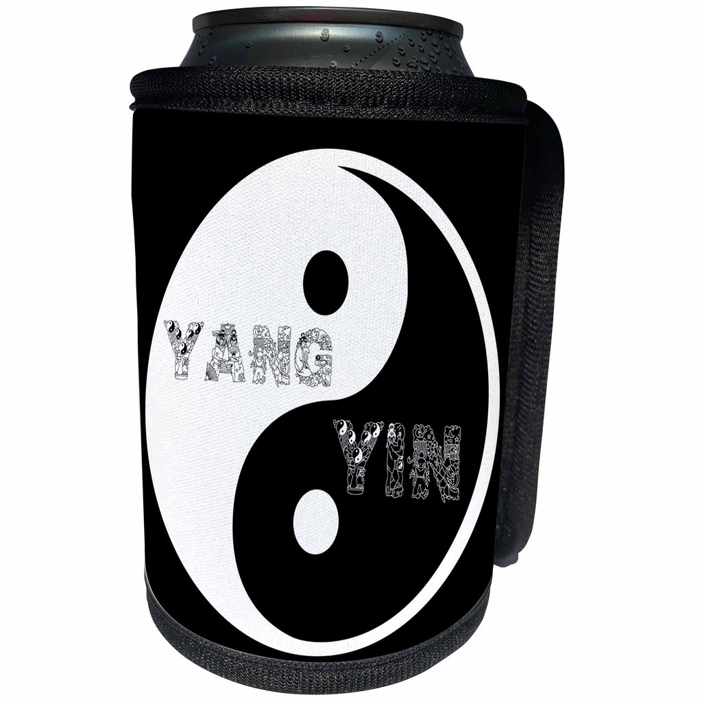 3dRose Alexis Design - Conceptual - Circular Taijitu Yin and Yang symbol on black background - Can Cooler Bottle Wrap (cc_272260)