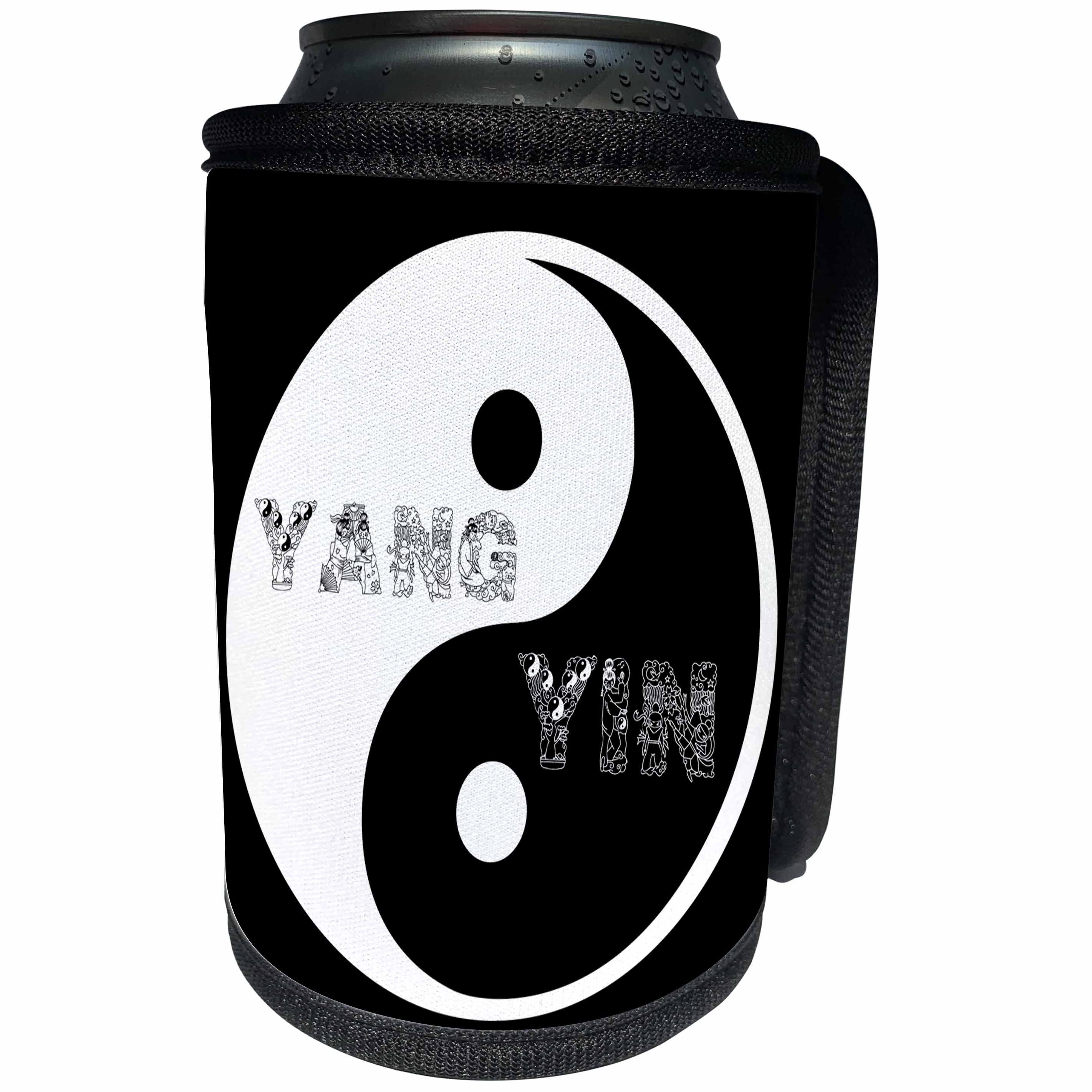3dRose Alexis Design - Conceptual - Circular Taijitu Yin and Yang symbol on black background - Can Cooler Bottle Wrap (cc_272260)