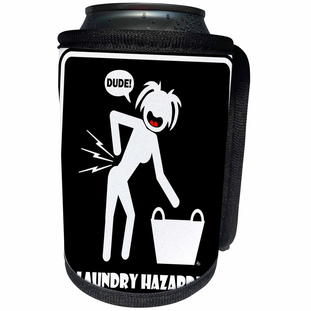 3dRose Mark Grace SCREAMNJENNY Urban Hazards - HAZARDS laundry hazard black sign 2 - Can Cooler Bottle Wrap (cc_27230)