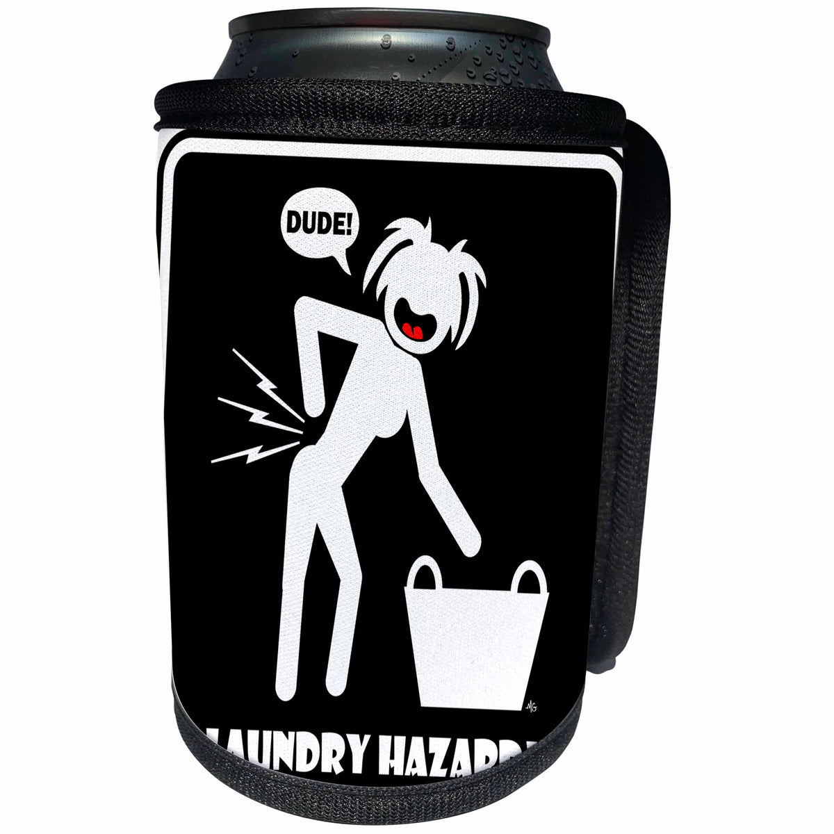 3dRose Mark Grace SCREAMNJENNY Urban Hazards - HAZARDS laundry hazard black sign 2 - Can Cooler Bottle Wrap (cc_27230)