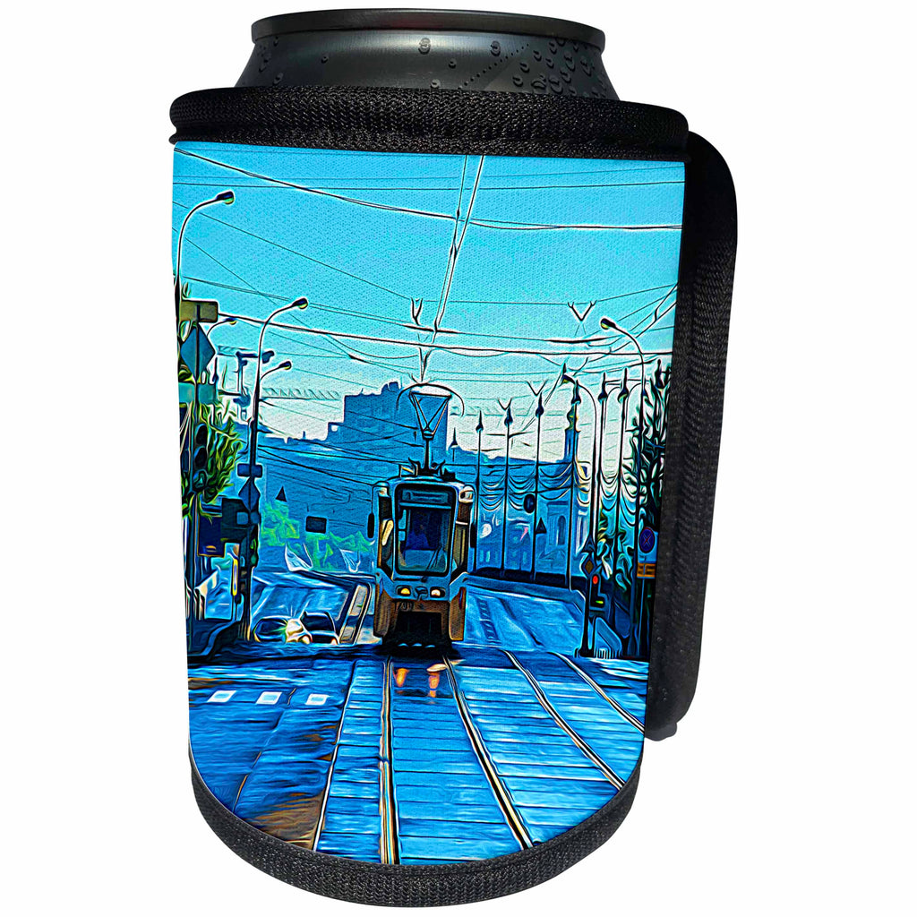 3dRose Alexis Photo-Art - Moscow City - Moscow city art. Blue summer morning, tramway - Can Cooler Bottle Wrap (cc_272300)