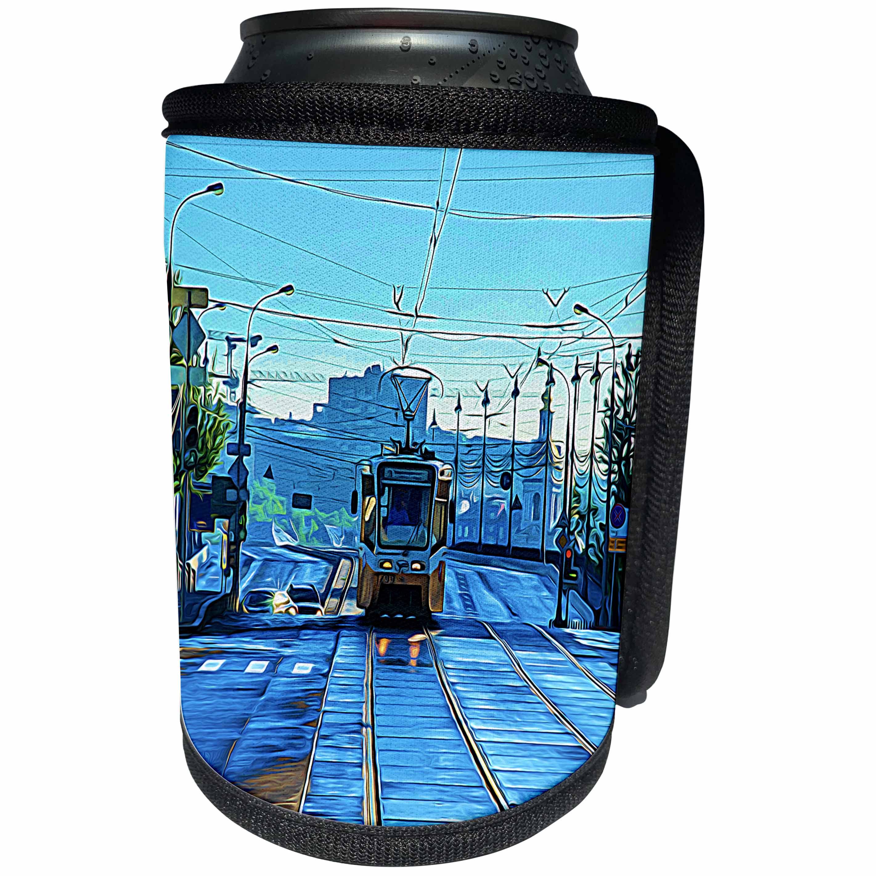 3dRose Alexis Photo-Art - Moscow City - Moscow city art. Blue summer morning, tramway - Can Cooler Bottle Wrap (cc_272300)