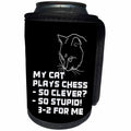 3dRose Alexis Design - Funny Cats - My cat plays chess funny white design on black background - Can Cooler Bottle Wrap (cc_272311)