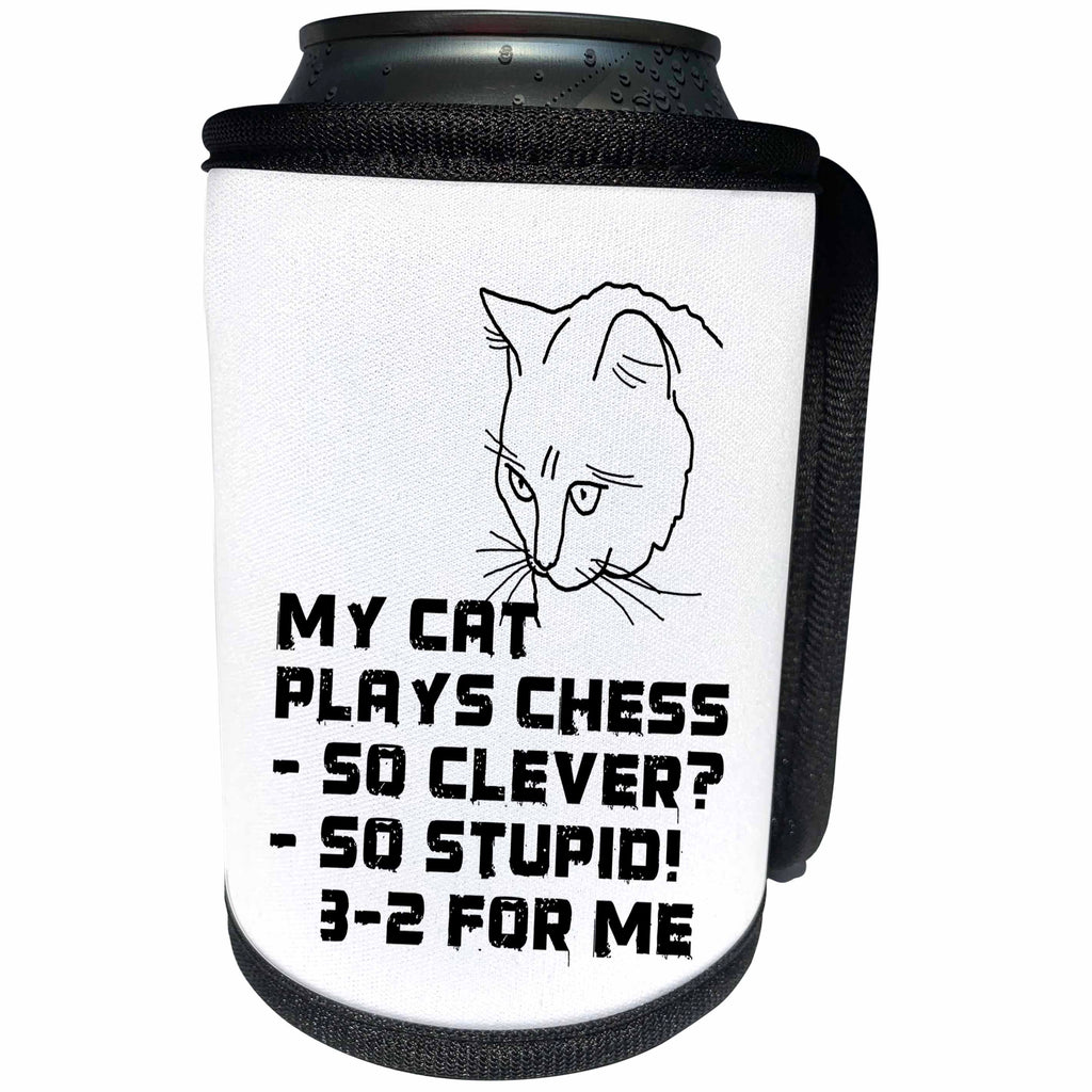 3dRose Alexis Design - Funny Cats - My cat plays chess funny black design on white background - Can Cooler Bottle Wrap (cc_272312)