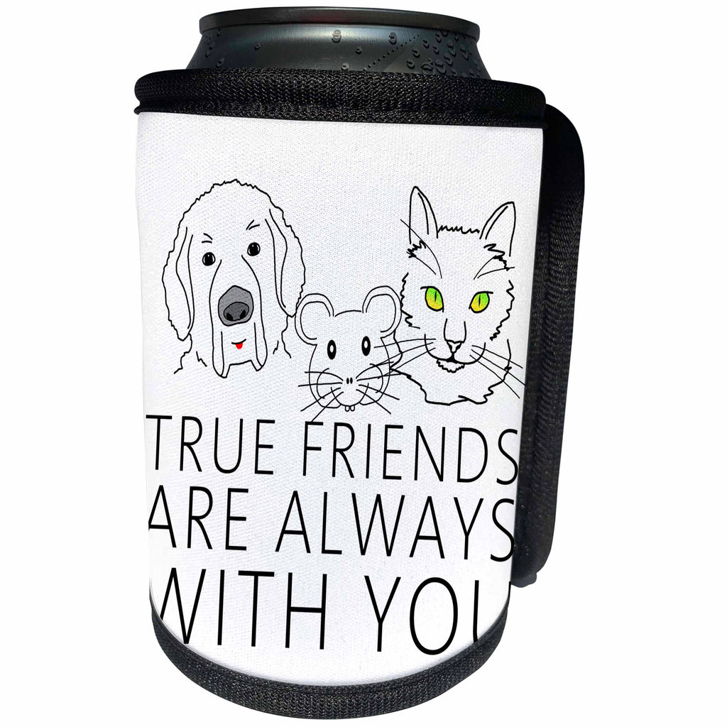 3dRose Alexis Design - Funny - Dog, cat, mouse. True friends are always with you on white - Can Cooler Bottle Wrap (cc_272316)