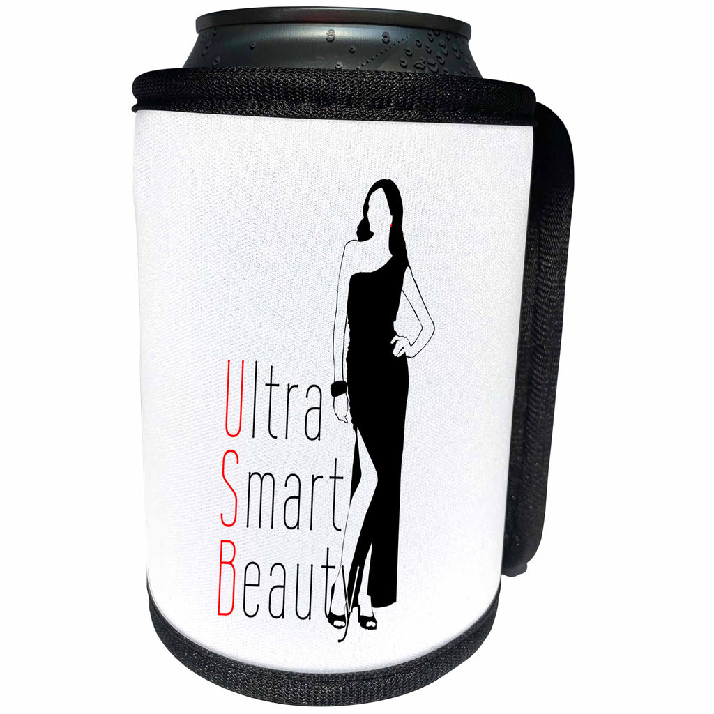 3dRose Alexis Design - Conceptual - Pretty lady in an evening dress silhouette, Ultra Smart Beauty text - Can Cooler Bottle Wrap (cc_272317)