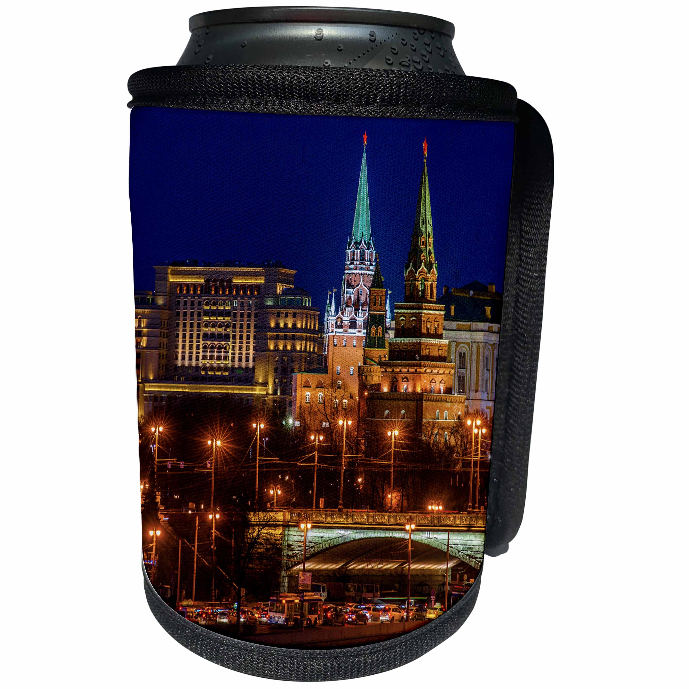 3dRose Alexis Photography - Moscow City - Moscow Kremlin towers in winter. Evening lights and heavy traffic - Can Cooler Bottle Wrap (cc_272319)