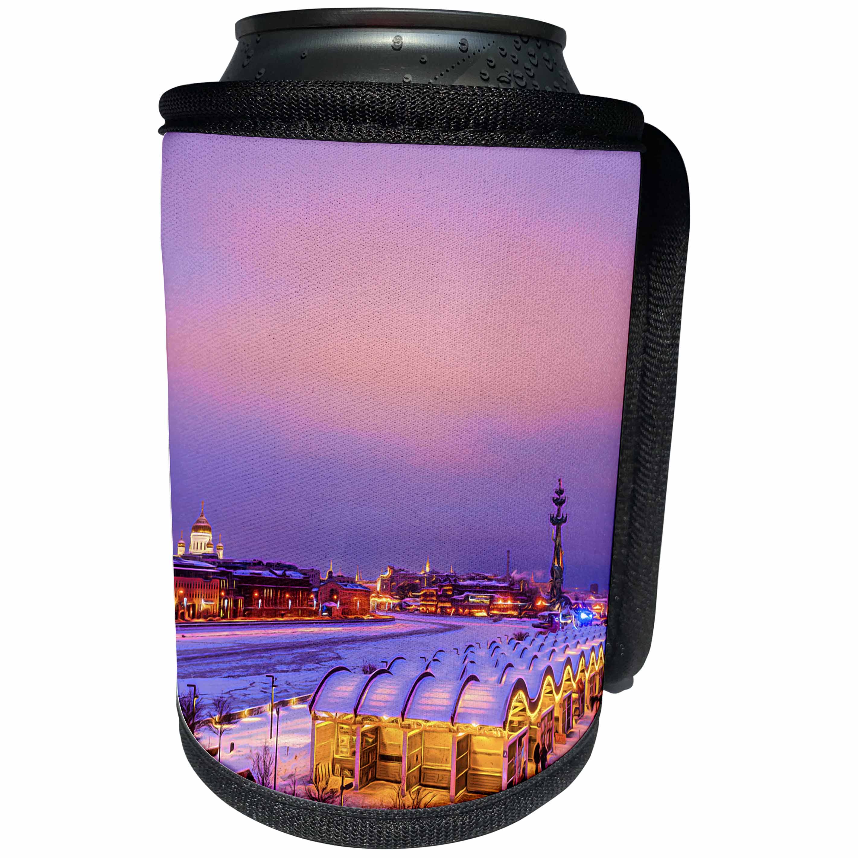 3dRose Alexis Photo-Art - Moscow City - Colorful winter evening in Moscow. Selling art in the open air - Can Cooler Bottle Wrap (cc_272338)