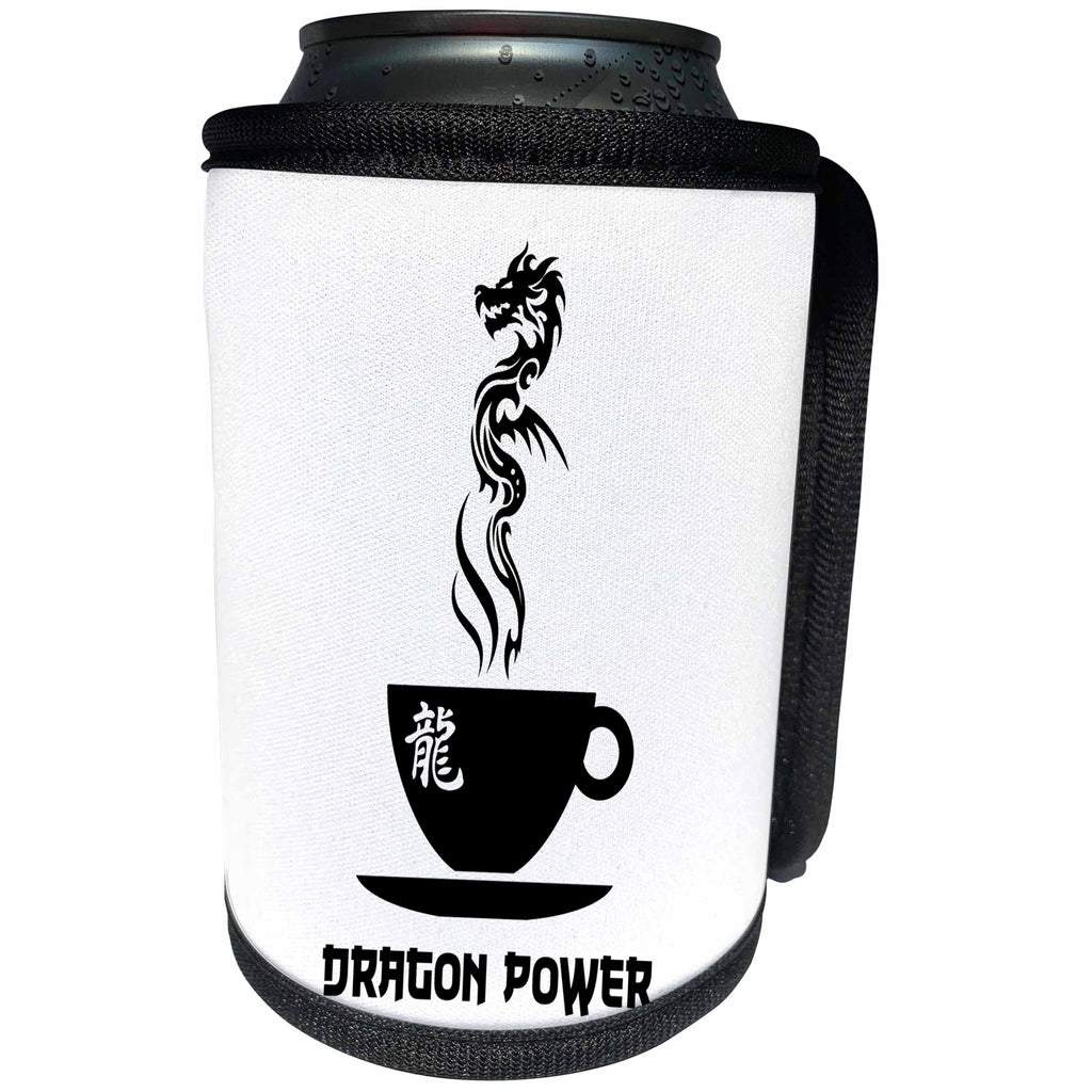 3dRose Alexis Design - Coffee - Dragon power cup of coffee on white background - Can Cooler Bottle Wrap (cc_272411)