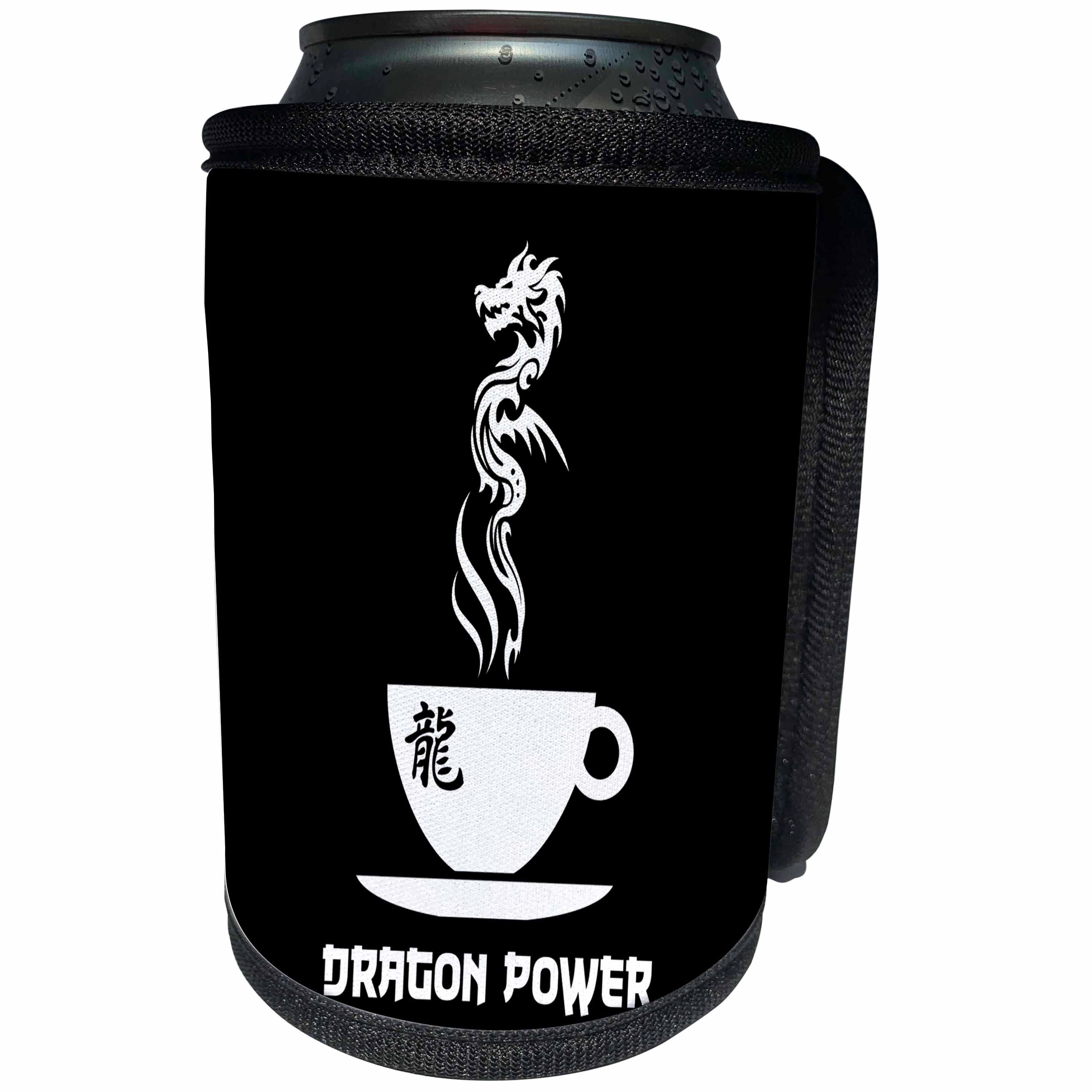3dRose Alexis Design - Coffee - Dragon power cup of coffee on black background - Can Cooler Bottle Wrap (cc_272412)