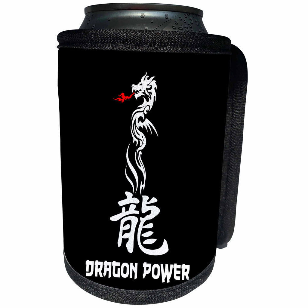 3dRose Alexis Design - Conceptual - Dragon power text, hieroglyph and shape on black background - Can Cooler Bottle Wrap (cc_272413)