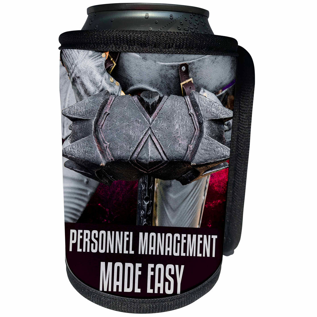 3dRose Alexis Design - Funny Knight - Medieval knight armor, a war-hammer. Personnel management made easy - Can Cooler Bottle Wrap (cc_272417)