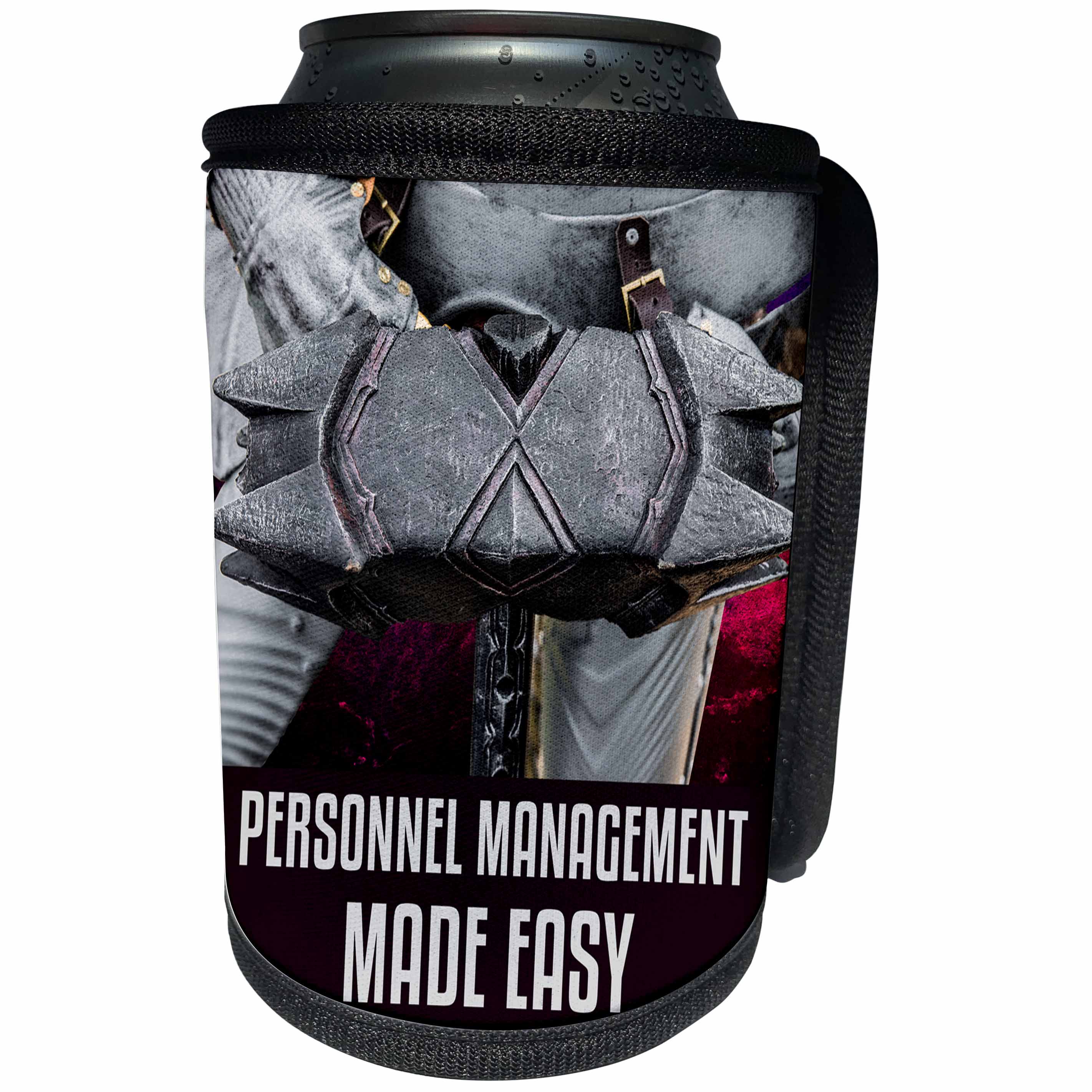 3dRose Alexis Design - Funny Knight - Medieval knight armor, a war-hammer. Personnel management made easy - Can Cooler Bottle Wrap (cc_272417)