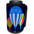 3dRose Alexis Design - Hot Air Balloon - Three colorful hot air balloons, blue background, text Adventure - Can Cooler Bottle Wrap (cc_272448)