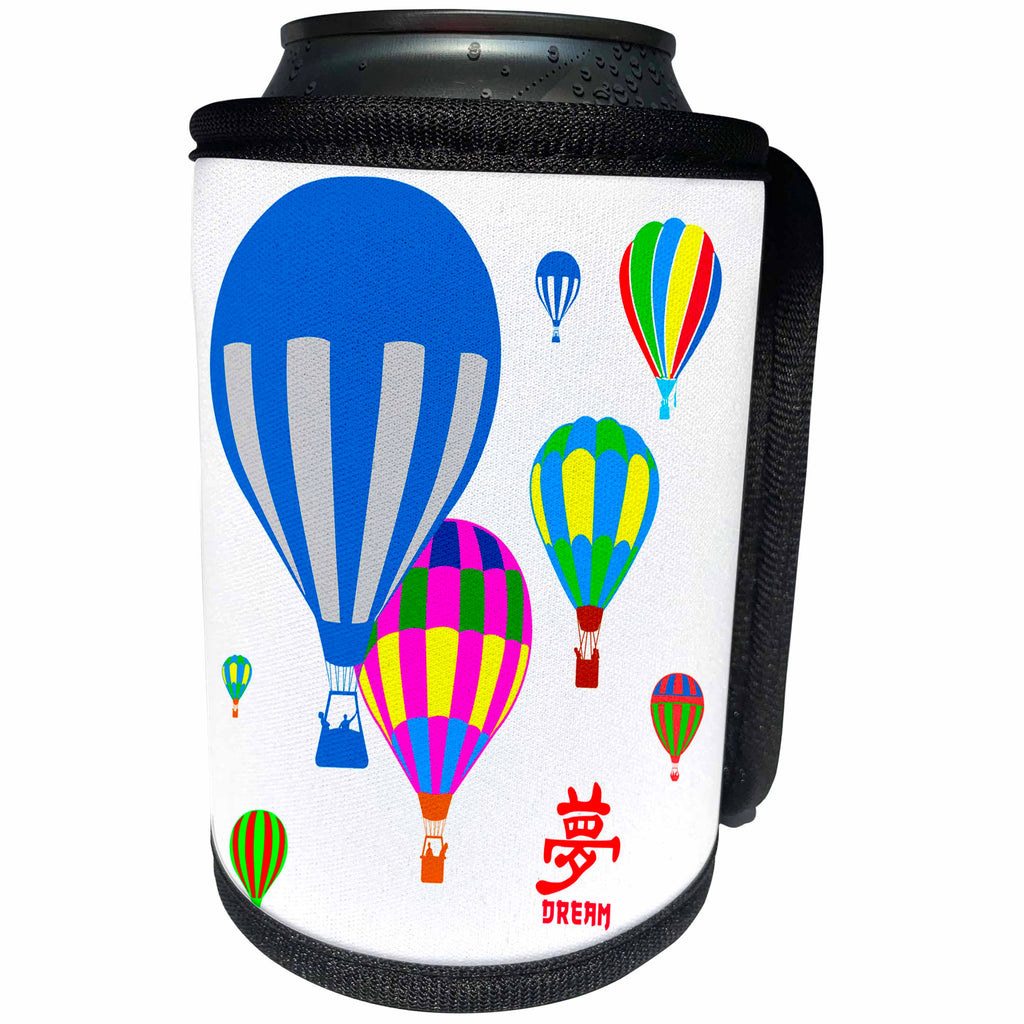 3dRose Alexis Design - Hot Air Balloon - Colorful toy balloons in the air, hieroglyph Dream, white backdrop - Can Cooler Bottle Wrap (cc_272453)