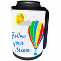 3dRose Alexis Design - Hot Air Balloon - Colorful hot air balloon, sun, text Follow your dream on white - Can Cooler Bottle Wrap (cc_272455)