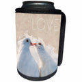 3dRose Alexis Photography - Birds - Kissing dowes of white colors, beige background, text LOVE - Can Cooler Bottle Wrap (cc_272486)