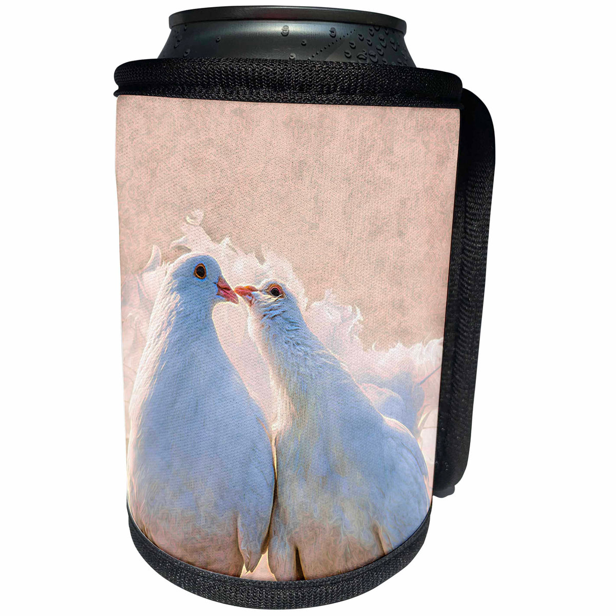 3dRose Alexis Photo-Art - Birds - Kissing doves photo art, beige background - Can Cooler Bottle Wrap (cc_272488)