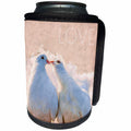 3dRose Alexis Photo-Art - Birds - Kissing doves photo art, beige background, text LOVE - Can Cooler Bottle Wrap (cc_272489)