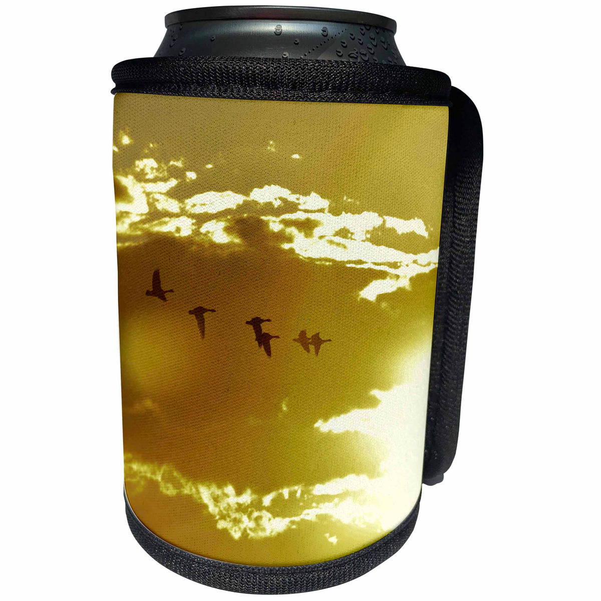 3dRose Bob Molchan Photography Sunsets - Sunset Clouds Geese Yellow Gold - Can Cooler Bottle Wrap (cc_27249)