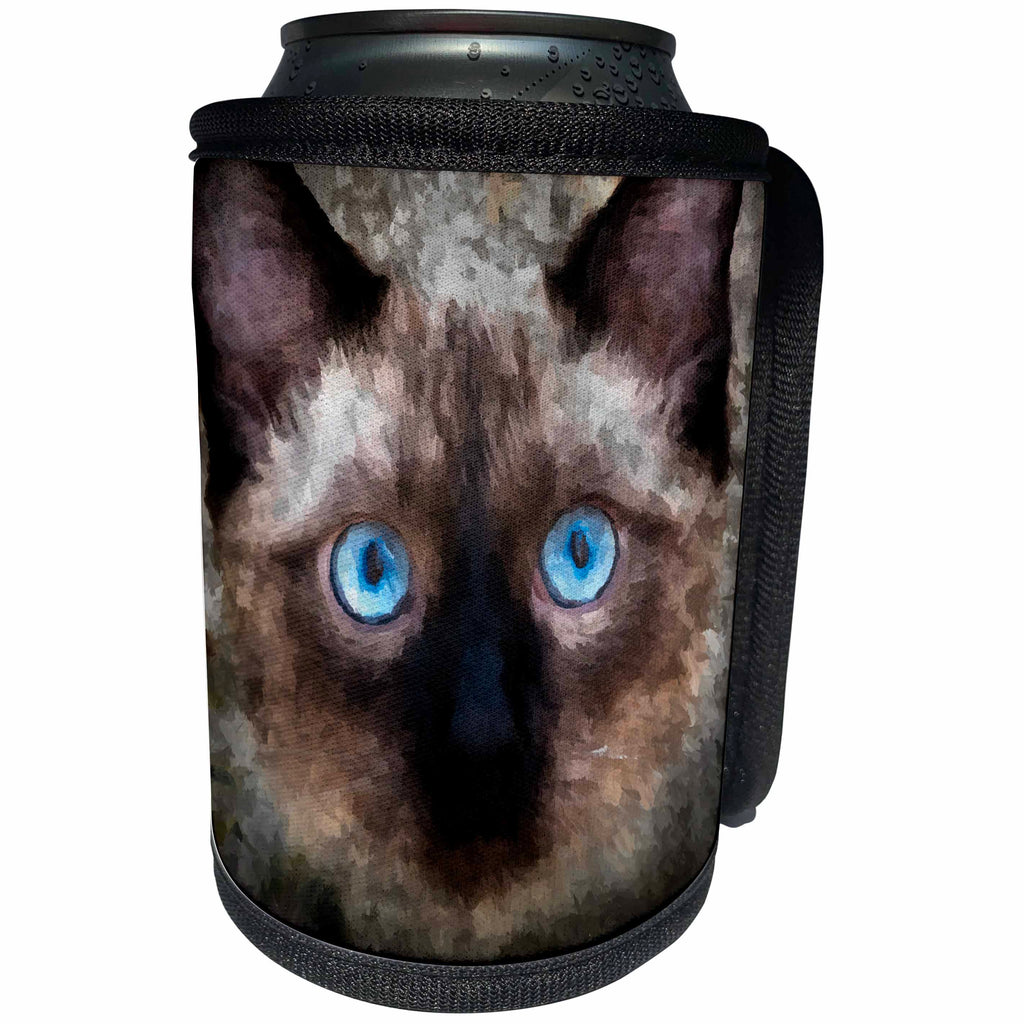 3dRose Alexis Photo-Art - Animals - Eyes contact with a Siamese cat. Digital painting - Can Cooler Bottle Wrap (cc_272491)