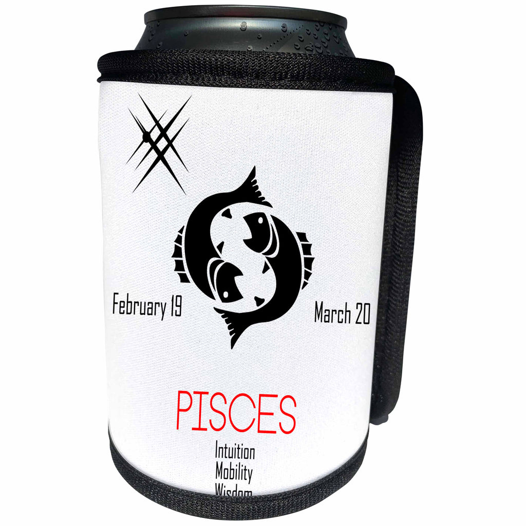 3dRose Alexis Design - Zodiac - Zodiac symbol Pisces on white background - Can Cooler Bottle Wrap (cc_272617)