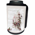 3dRose Beverly Turner Cameo Design - Cameo in Square Frame Surrounded by Flowers, Pink, Distressed Paper - Can Cooler Bottle Wrap (cc_272623)